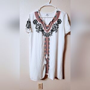 CIC Chic Connection Peasant Dress Boho Embroidered White Blue Red Large